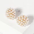 Pearl Pave Round Dome Stud Earrings
