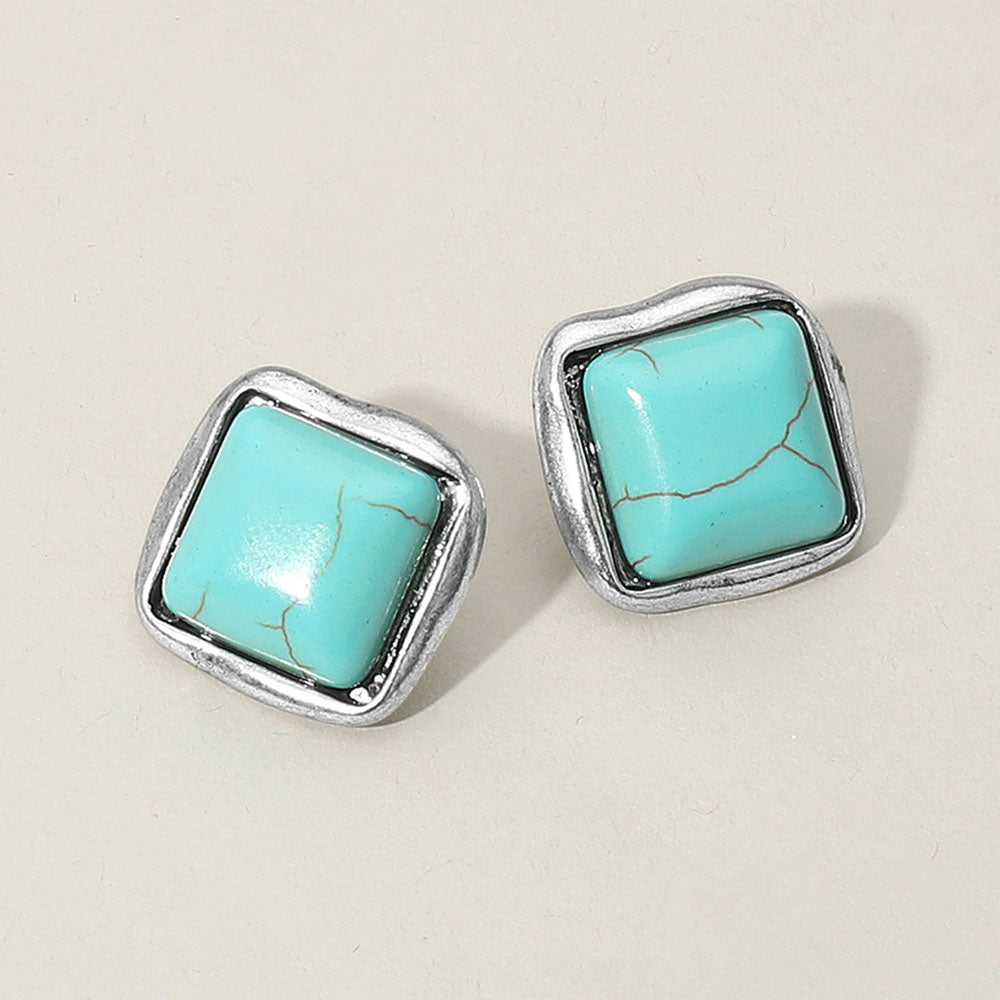 Western Turquoise Square Stud Earrings