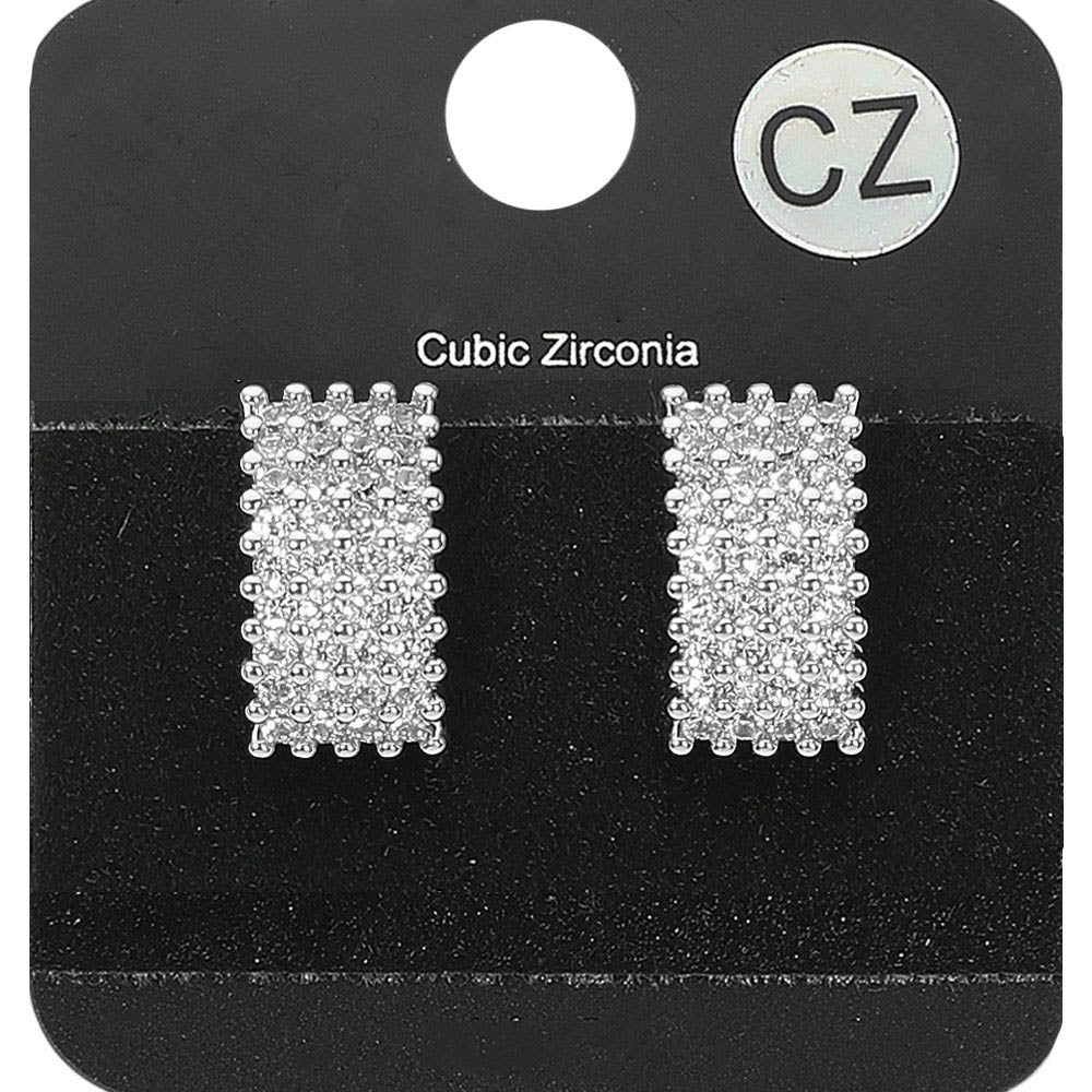 CZ Stone Paved Rectangle Evening Stud Earrings