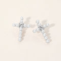 Rhinestone Center Pearl Beaded Cross Stud Earrings