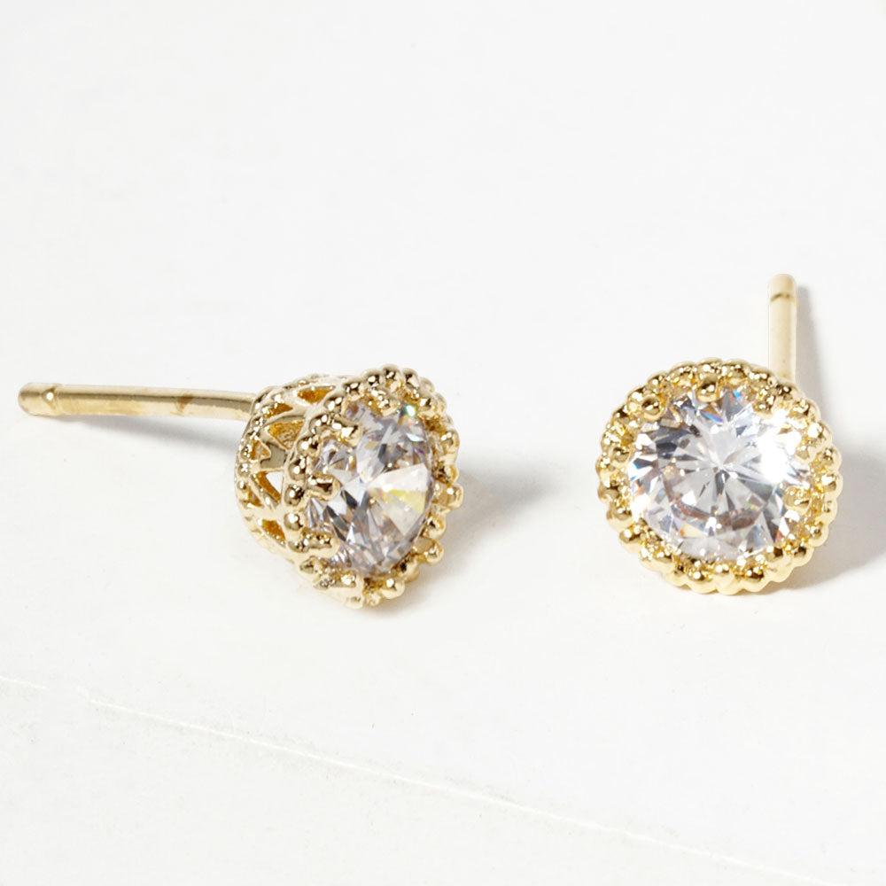 Gold Dipped Brilliant Round CZ Stone Cluster Mini Stud Earrings