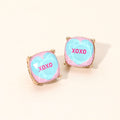 XOXO Message Heart Square Cushion Stud Earrings