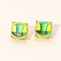 St Patricks Leprechaun Hat Square Cushion Stud Earrings