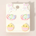 3Pairs - Easter Bunny Egg Chick Stud Earring Set