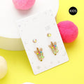 2Pairs - R Round Stone Unicorn Initial Monogram Stud Kids Earrings
