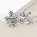 Crystal Stone Paved Fleur de Lis Stud Earrings