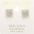 14K Gold Dipped Hypoallergenic Stone Paved Square Stud Earrings