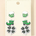 3Pairs - St Patricks Clover Boot Beer Mug Stud Earring Set