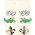 3Pairs - Mardi Gras Mask Crocodile Fleur de Lis Stud Earring Set
