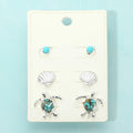 3Pairs - Sea Shell Sea Turtle Stud Earring Set