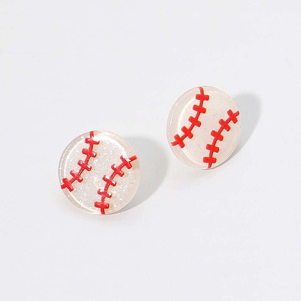 Glitter Resin Baseball Stud Earrings