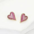 14K Gold Plated CZ Stone Paved Heart Stud Earrings