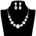 Oval Stone Accented Rhinestone Trimmed Necklace