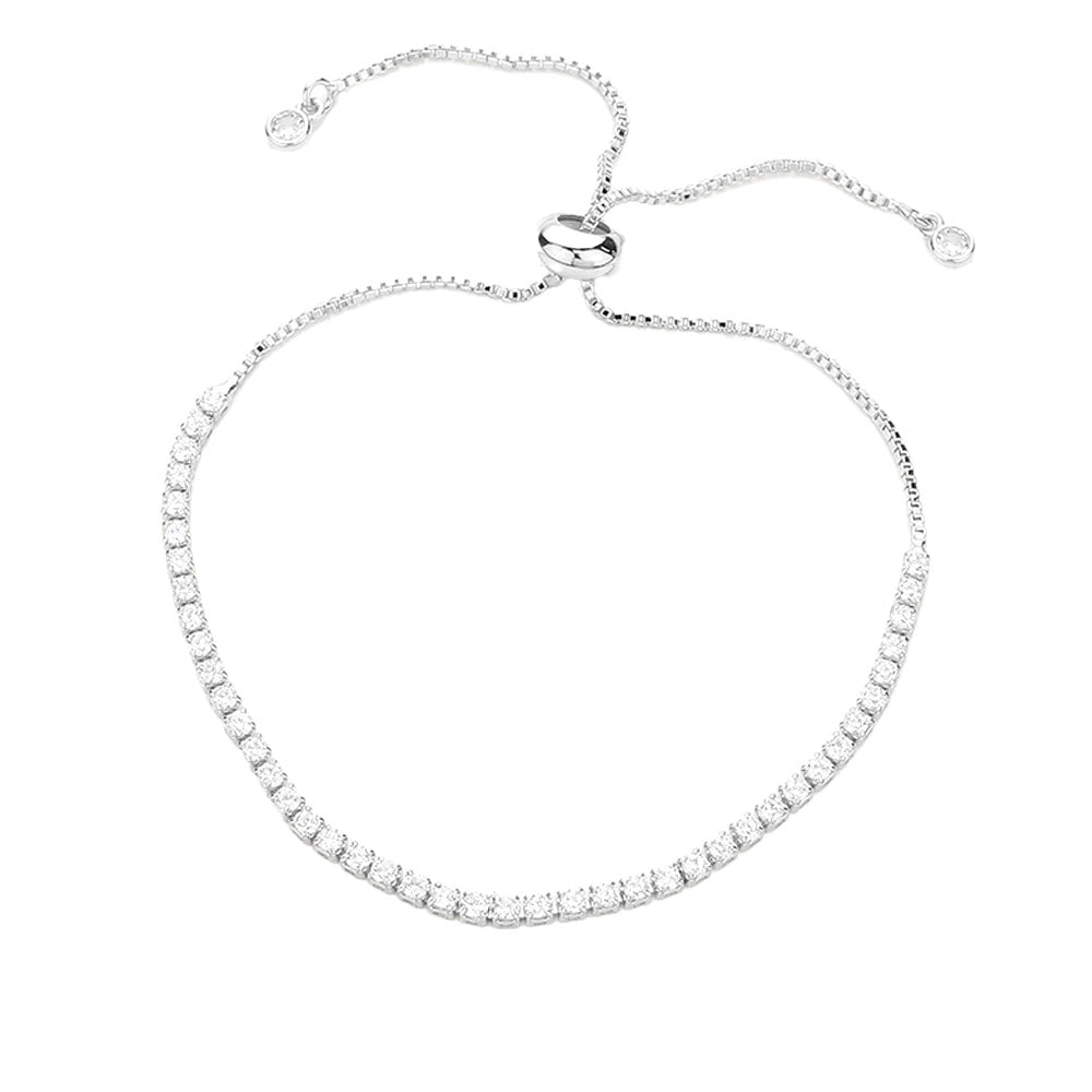 Stainless Steel CZ Stone Tennis Chain Pull Tie Adjustable Bracelet