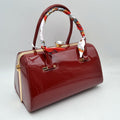 Glossy Patent Leather Barrel Handbag with Scarf-Wrapped Handle