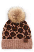 C.C Leopard Knit Beanie With Pom