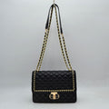 Quilted Flap Shoulder Bag with Woven Chain Strap