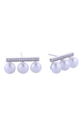 14K CZ Bar Trio Pearl Post Earrings