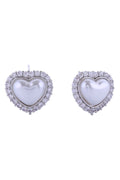 14K Heart Pearl Pave CZ Post Earrings