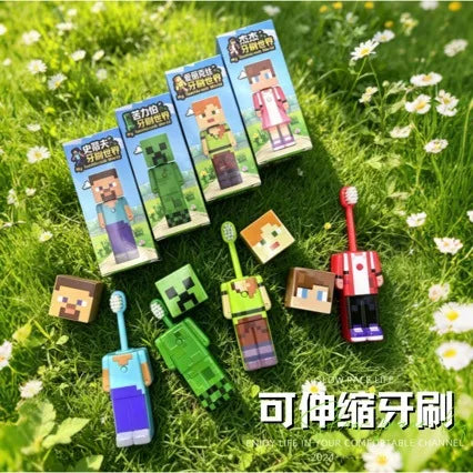 2026 Hot Anime world Scalable Toothbrush Cute MC Figures Transformable Soft Bristled Toothbrush Fine Bristled Gifts