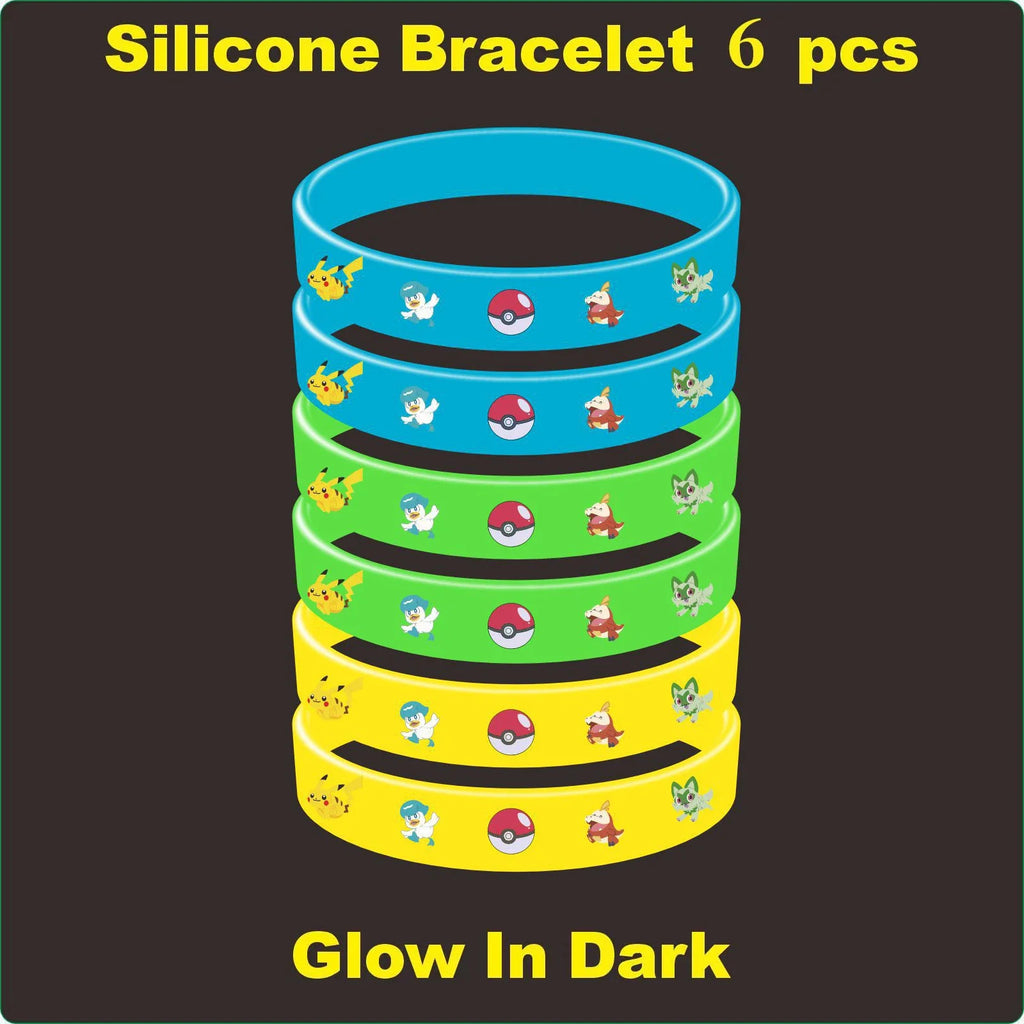 6pcs Pokemon Bracelet Anime Pocket Pikachu Noctilucent Cartoon Silicone Wristband Bracelets Kawaii Cosplay Accessoires Gift