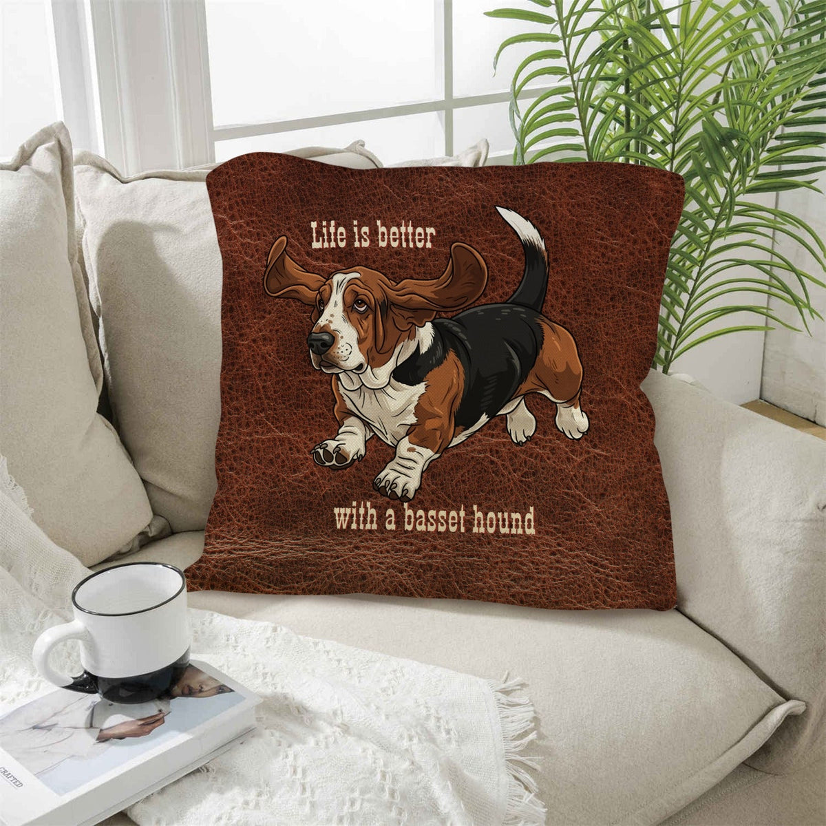 Baha Ranch Basset Hound Life is Better Throw Pillow Case Made in America