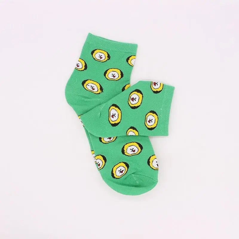 BT21 Koya RJ Cooky Shooky Tata mid-calf socks creative high-fashion anime cartoon print couple autumn and winter warm long socks