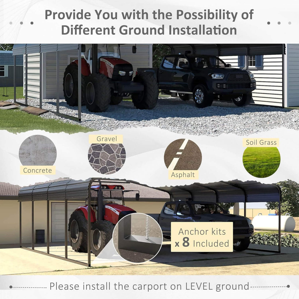 [20X20FT] Heavy-Duty Extra-Large 2 Car Metal Carport Kit For Cars, Boats, And Trucks (SAK46135)