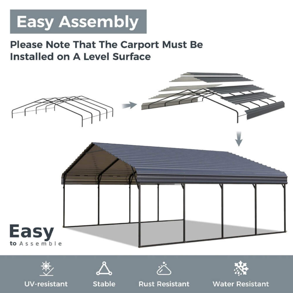 [12X25FT] Heavy-Duty Extra-Large Multi Vehicle Carport Kit With Galvanized Steel Roof (SAK37514)