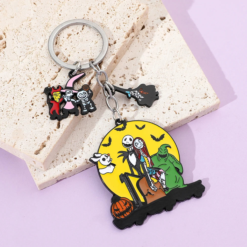 The Nightmare Before Christmas Keychain Sally Jack Skellington Halloween Keyrings Car Key Holder for Couple Gifts