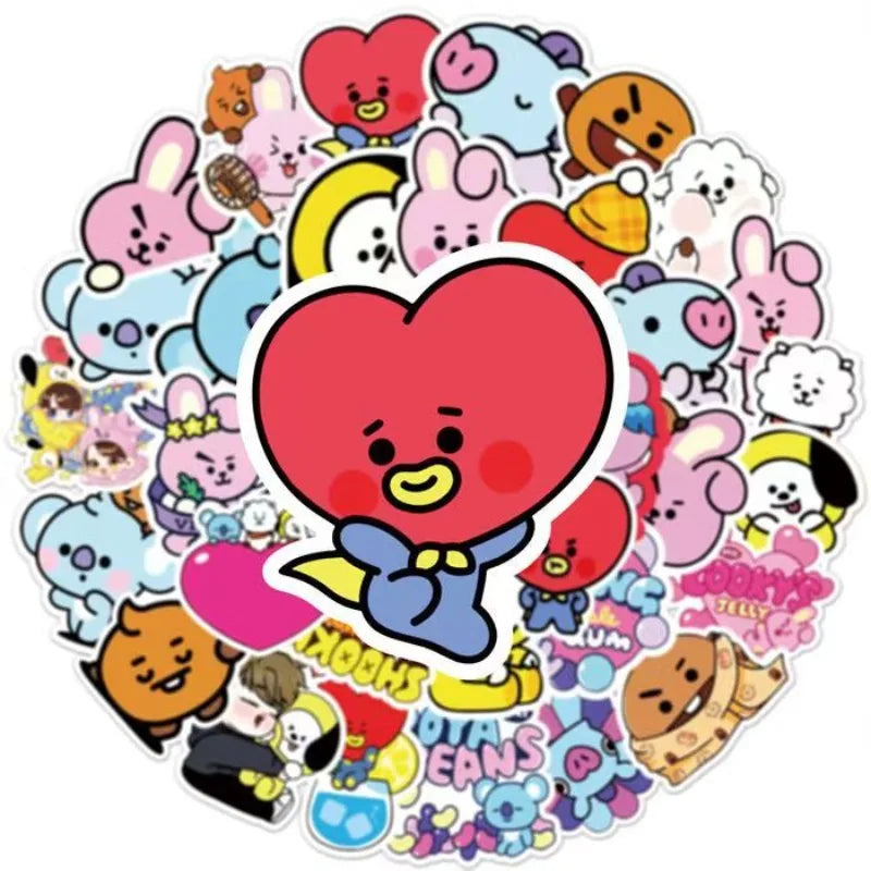 BT21 koya RJ Shooky Man Chimmy Tata Cooky Secondary Animation Peripheral Cartoon Sticker Cute Creative Waterproof Sticker Gift
