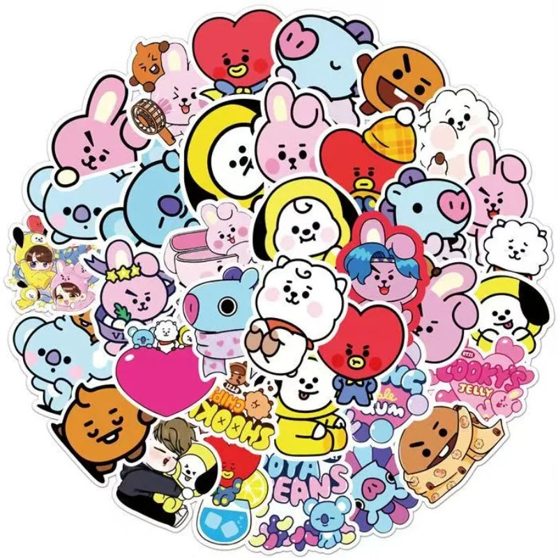 BT21 koya RJ Shooky Man Chimmy Tata Cooky Secondary Animation Peripheral Cartoon Sticker Cute Creative Waterproof Sticker Gift