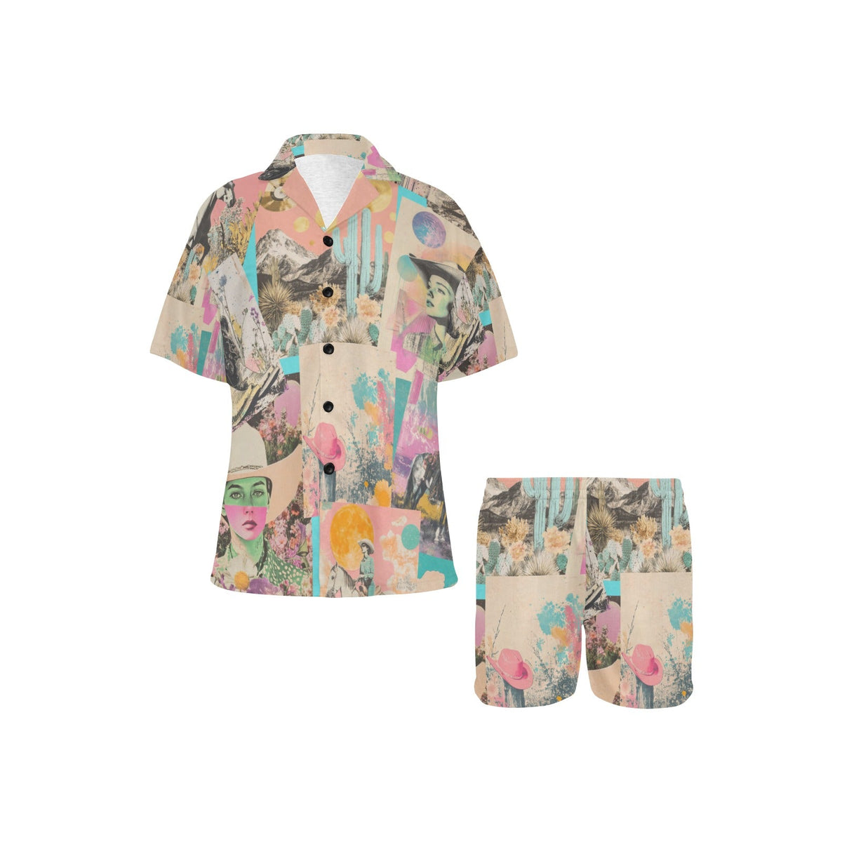 Baha Ranch Retro Pop Western Collage Pajama Set