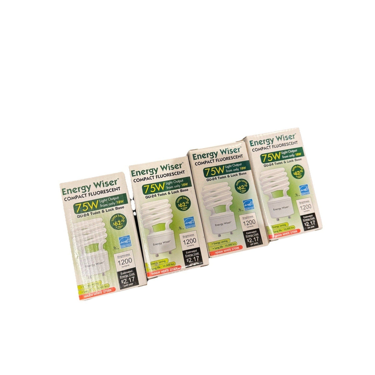 Set of 4 Energy Wiser GU24 CFL Bulb 18W (75W Eq) Warm White 2700K 1200 Lumens