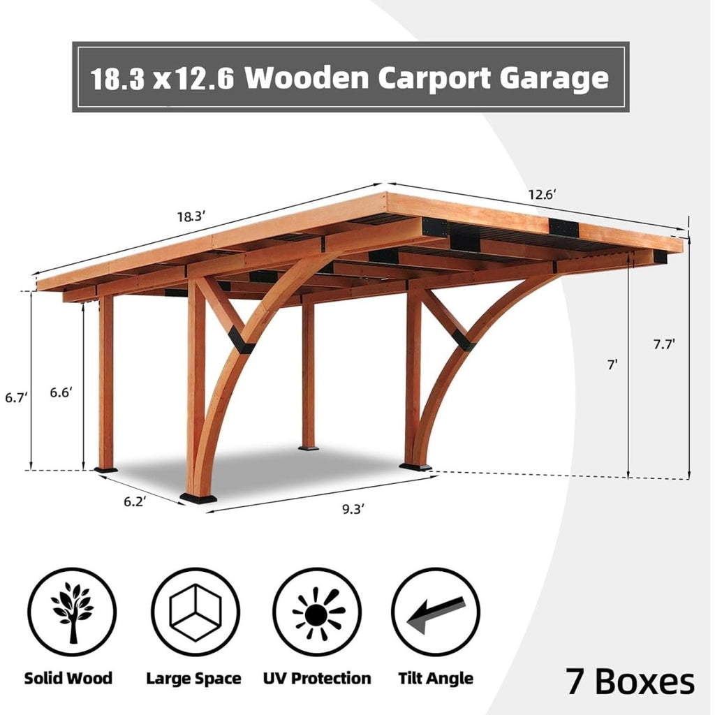 [12X18FT] Premium Heavy-Duty Pine Wood Arc-Shaped Carport With Metal Roof (SAK94716)