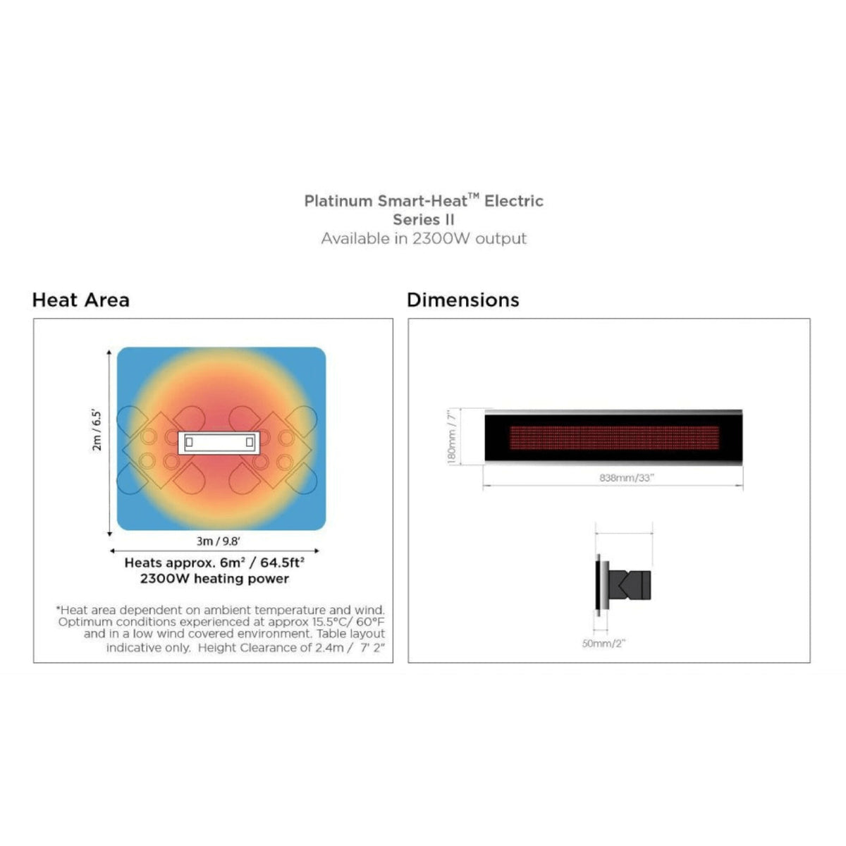 Bromic Heating Platinum Smart-Heat™ Series II 33-Inch 2300W 7900 BTU 240V Electric Patio Heater [BH0320003] (SAK42615)