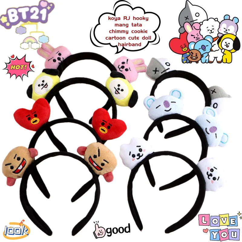 BT21 koya RJ Shooky Man Tata Chimmy Cooky Creative Cartoon Cute Doll Headband Secondary Animation Peripheral Decoration Headband
