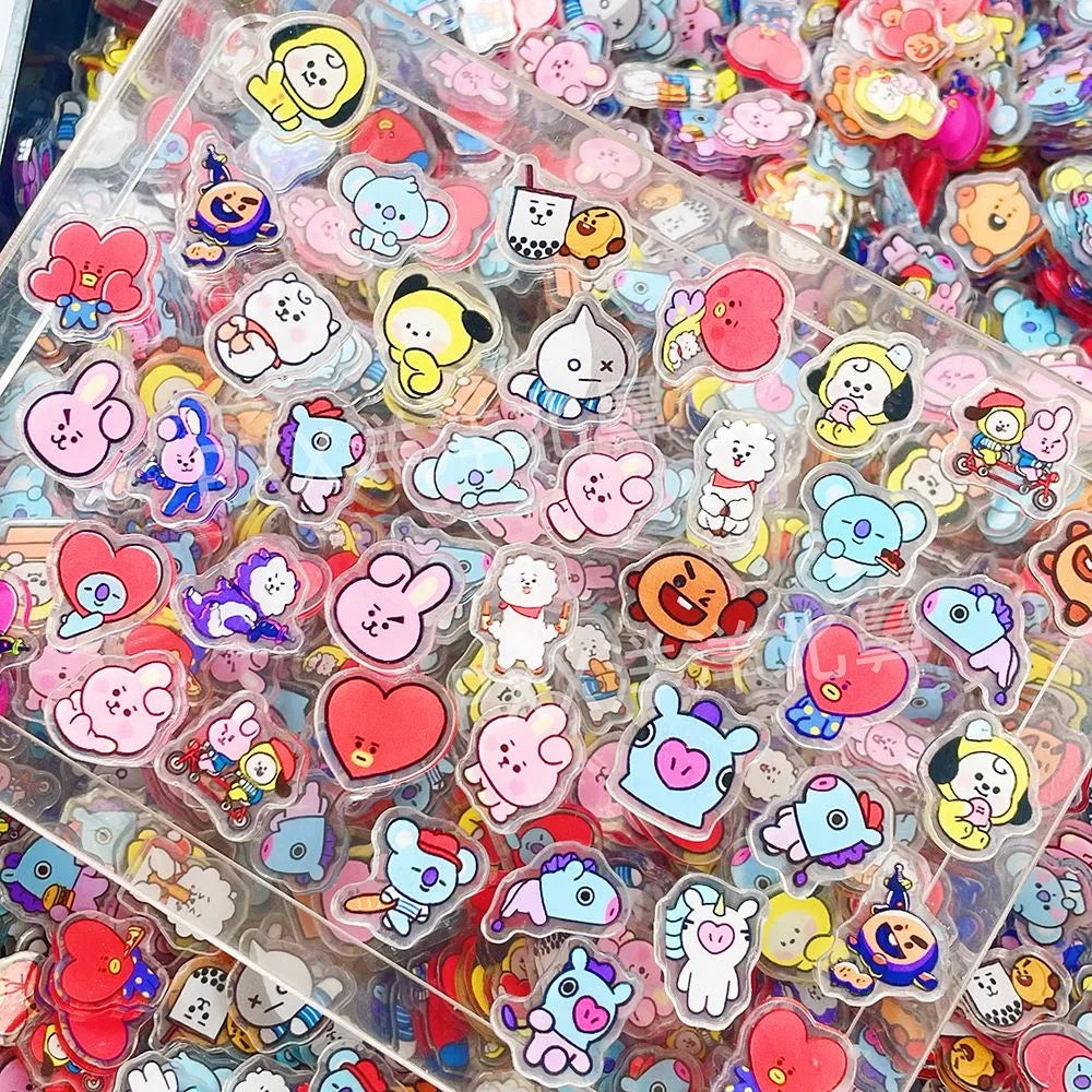 100 Pieces of 1/2cm Mini BT21 Acrylic Board DIY Decorations for Fridge Magnets Phone Case Materials Anime Cartoon Gifts and Toys