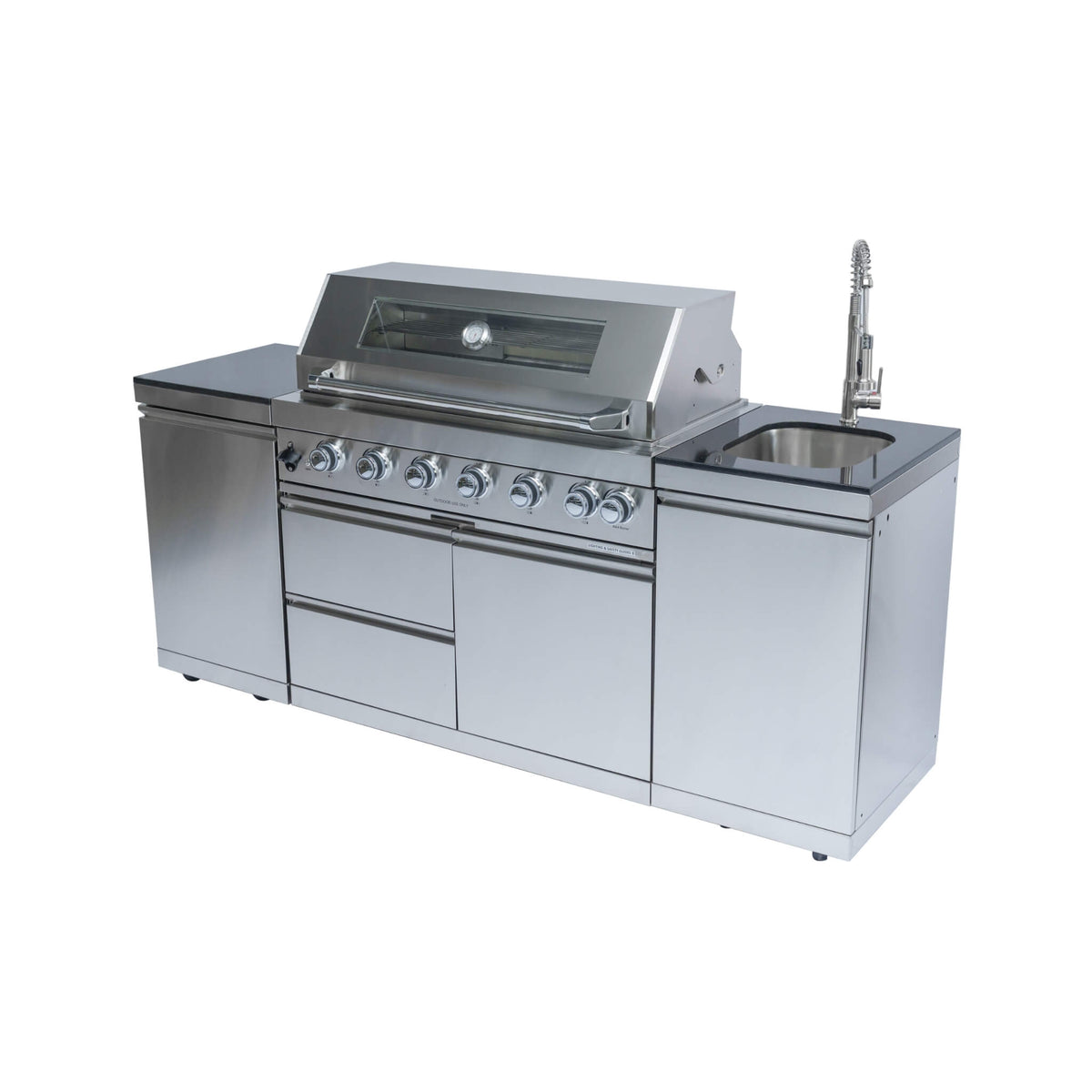 Valmont 43-Inch 6-Burner 85K BTU Outdoor BBQ Kitchen Grill Island With Granite Countertops, Rotisserie Kit, Cabinets, And Sink (SAK73518)