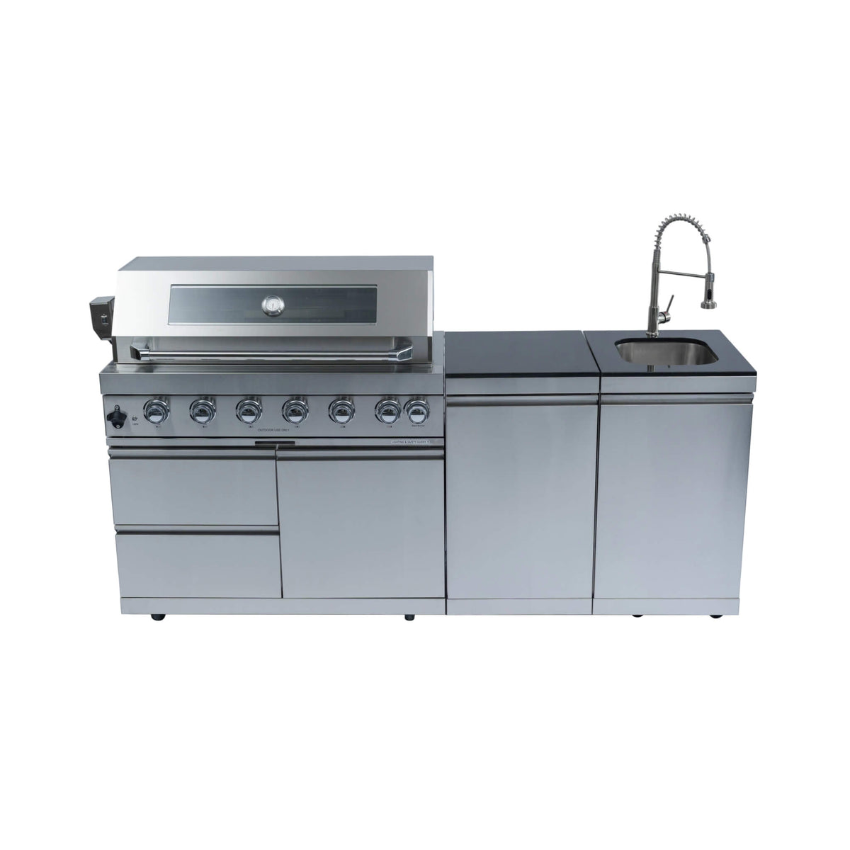 Valmont 43-Inch 6-Burner 85K BTU Outdoor BBQ Kitchen Grill Island With Granite Countertops, Rotisserie Kit, Cabinets, And Sink (SAK73518)