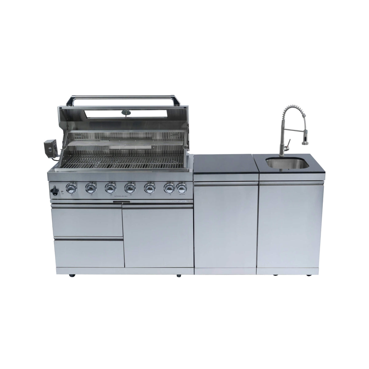 Valmont 43-Inch 6-Burner 85K BTU Outdoor BBQ Kitchen Grill Island With Granite Countertops, Rotisserie Kit, Cabinets, And Sink (SAK73518)
