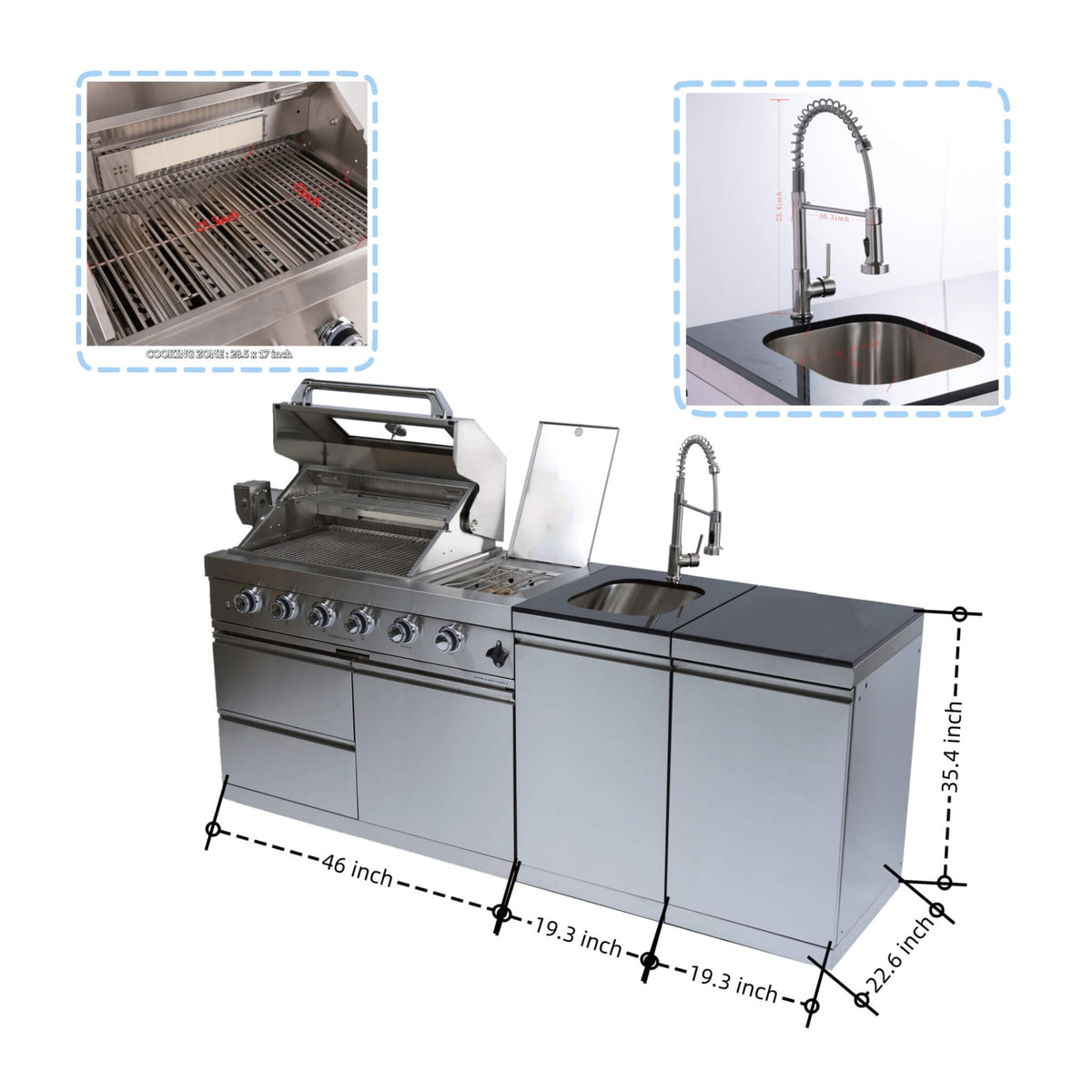 Aurelia 46-Inch 4-Burner 72K BTU Stainless Steel Outdoor BBQ Kitchen Grill Island With 46-Inch 4-Burner 85K BTU Grill, Rotisserie Kit, And Cabinets (SAK93192)