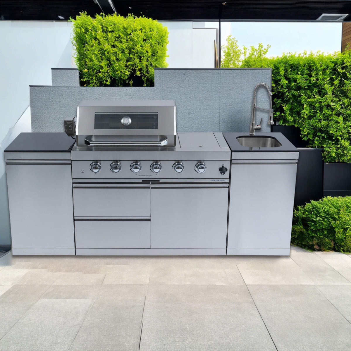 Aurelia 46-Inch 4-Burner 72K BTU Stainless Steel Outdoor BBQ Kitchen Grill Island With 46-Inch 4-Burner 85K BTU Grill, Rotisserie Kit, And Cabinets (SAK93192)