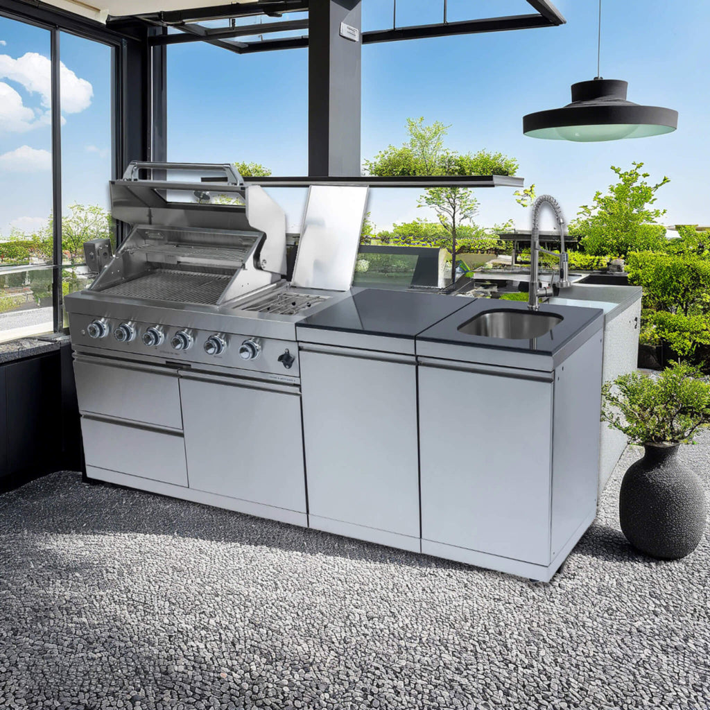 Aurelia 46-Inch 4-Burner 72K BTU Stainless Steel Outdoor BBQ Kitchen Grill Island With 46-Inch 4-Burner 85K BTU Grill, Rotisserie Kit, And Cabinets (SAK93192)