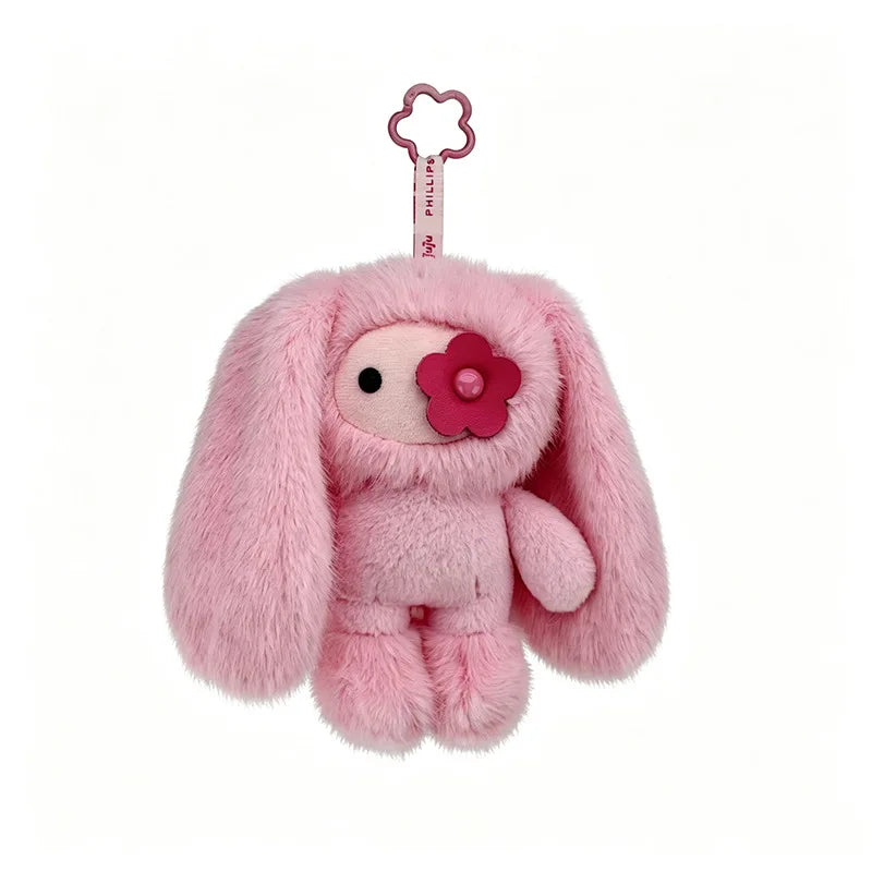 Cute Juju Rabbit Plush Keychain Flower Eye Bunny Kawaii Long Ears Bag Pendant Car Keyring Toy Gift for Girls