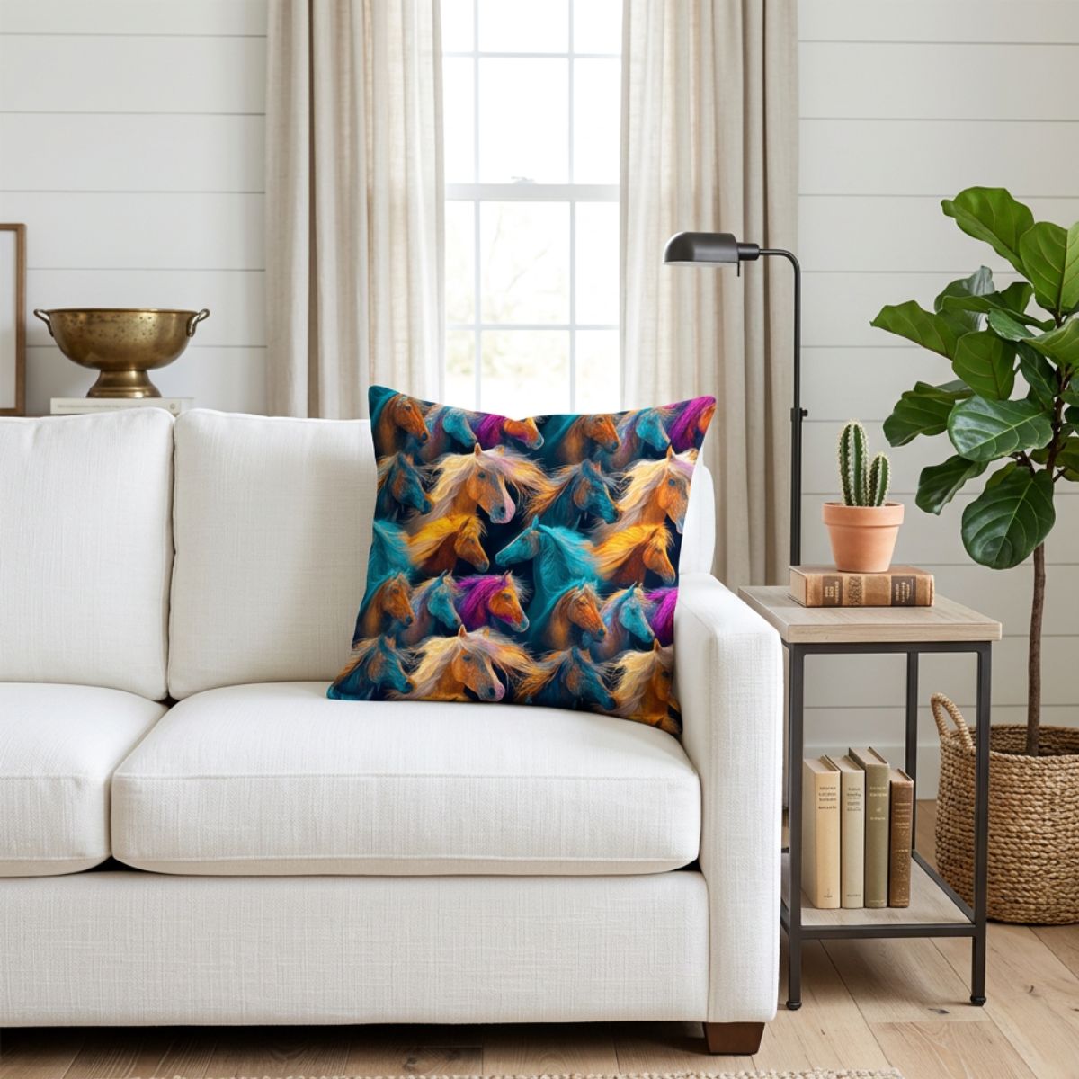 Baha Ranch Velvety Soft Colorful Horses Pillow Cover Made in America