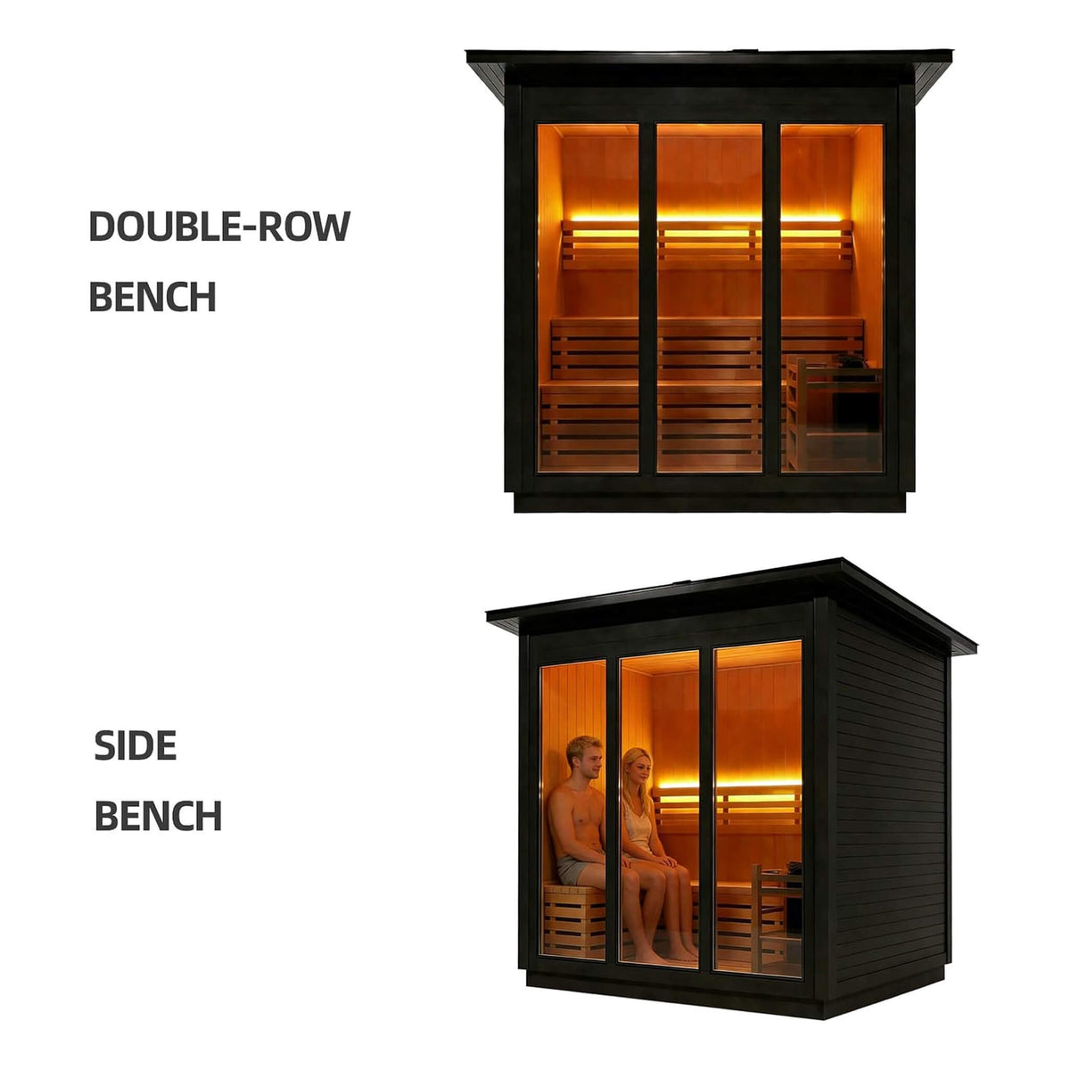 Custom 8-Person Luxury Canadian Red Cedar Outdoor Steam Sauna With Double-Back Bench, Heater And Stones [Made-To-Order] (SAK13492)
