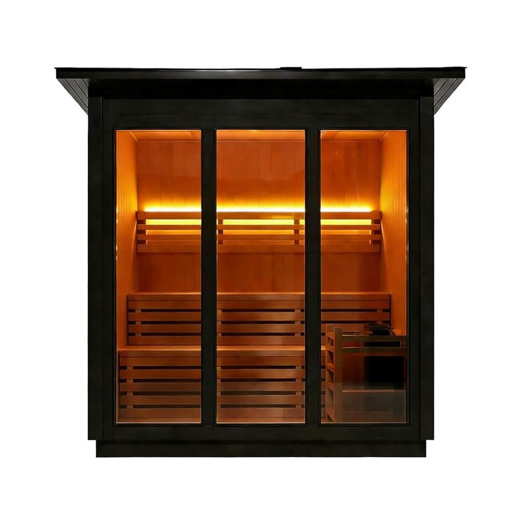 Custom 4-Person Luxury Canadian Red Cedar Outdoor Steam Sauna With Single-Back Bench, Heater And Stones [Made-To-Order] (SAK42068)
