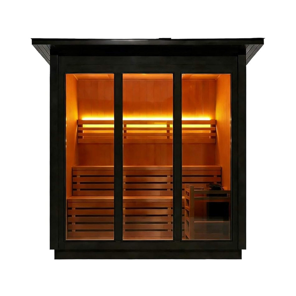 Custom 6-Person Luxury Canadian Hemlock Outdoor Steam Sauna With Double-Back Bench, Heater And Stones [Made-To-Order] (SAK63821)