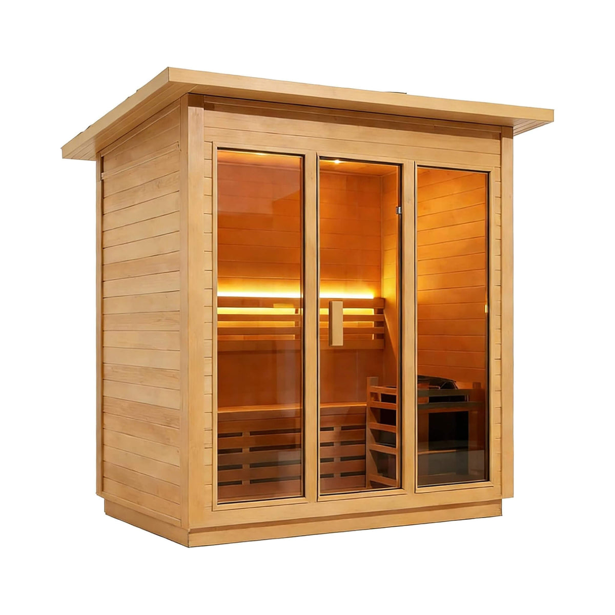 Custom 8-Person Luxury Canadian Hemlock Outdoor Steam Sauna With Double-Backed Bench, Heater And Stones [Made-To-Order] (SAK95107)